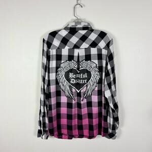Beautiful Disaster Shirt Women's 2XL Ombré Check Plaid Flannel Grunge Skater